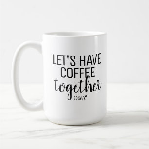 Caneca De Café Vamos Tomar Café Juntos   Monograma de Casal Preto