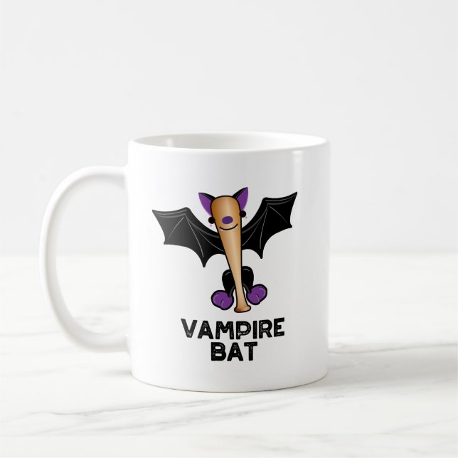 Caneca De Café Vampiro Bat Funny Baseball Pun (Esquerda)