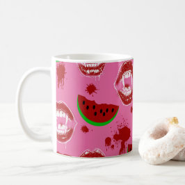 Caneca De Café Vampiro Comendo Melancia Festa Summerween Rosa