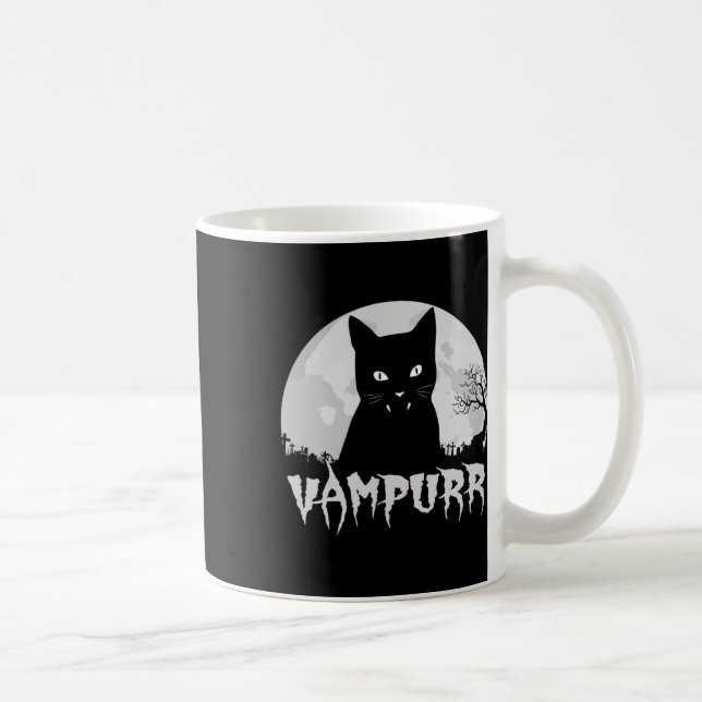 Caneca De Café Vampiro De Gato Negro Halloween Com Lua Cheia - Va (Direita)