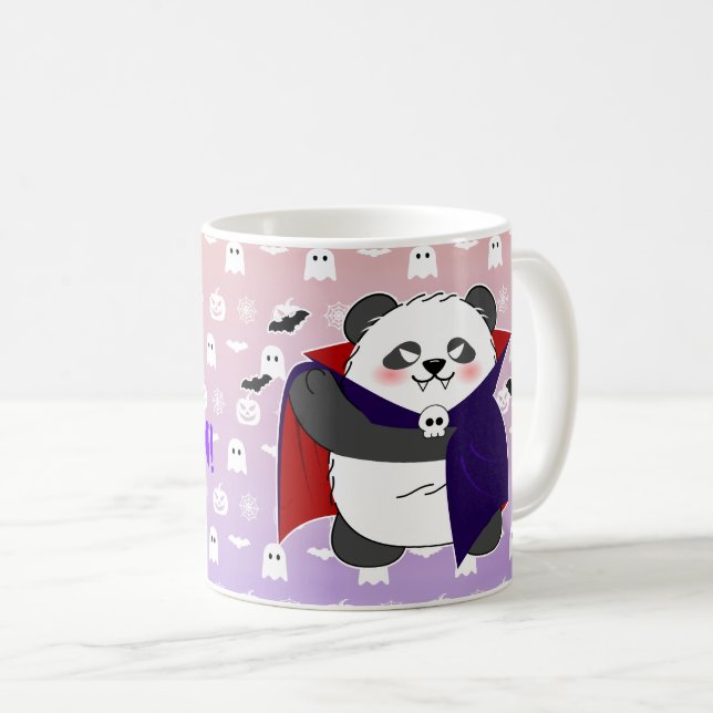 Caneca De Café Vampiro do Bebê Cute do Halloween Panda Dracula (Frente Esquerda)
