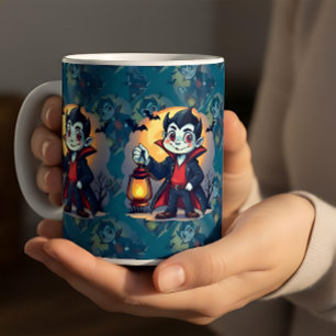 Caneca De Café Vampiro Fofo com Lanterna Kawaii Halloween