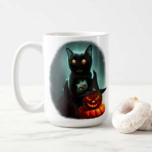 Caneca De Café Vampiro Gato e Mágico Pumpkin Halloween Surreal