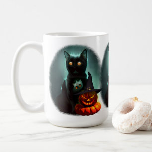 Caneca De Café Vampiro Gato e Mágico Pumpkin Halloween Surreal