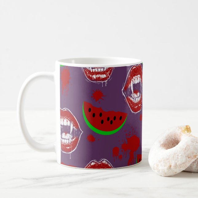 Caneca De Café Vampiro & Melancia Assustador Summerween Roxo (Com Donut)