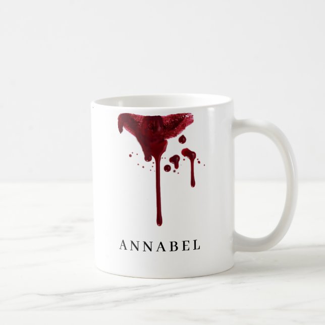 Caneca De Café Vampiro vermelho escuro do Lipstick com sangue (Direita)