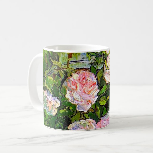 Caneca De Café Van Gogh ainda vive com rosas rosa (Frente Esquerda)