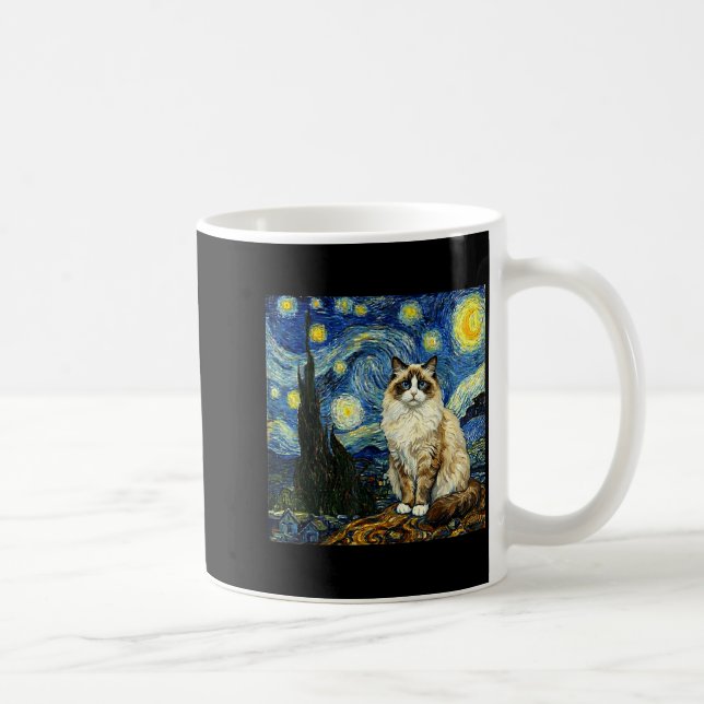Caneca De Café Van Gogh Art Starry Night - Funny Ragdoll Cat Arti (Direita)