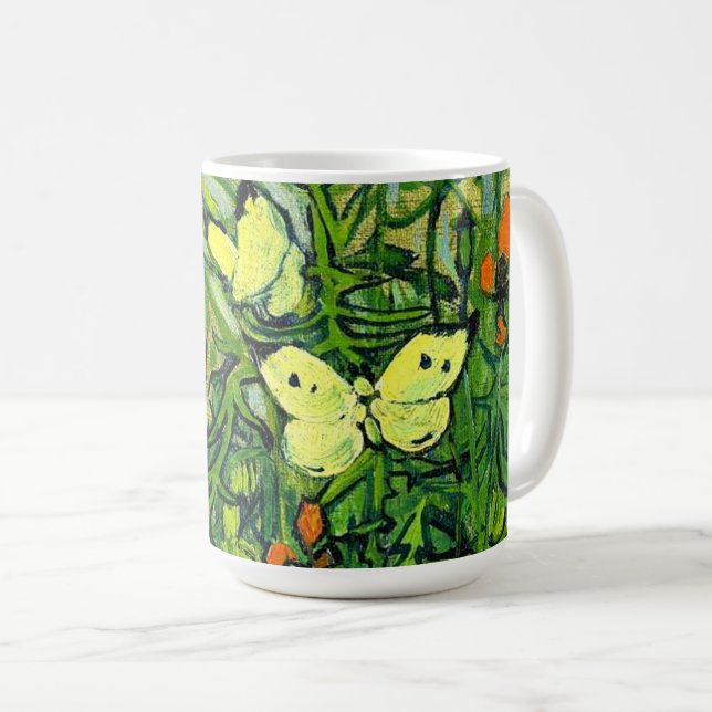 Caneca De Café Van Gogh - Borboletas e Papoulas (Frente Esquerda)
