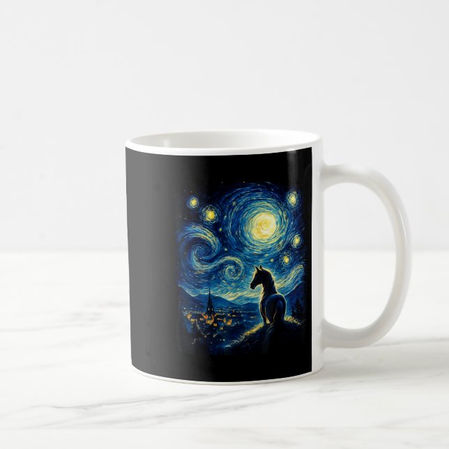 Caneca De Café Van Gogh Cowgirl Horse Starry Funny Night Horses L (Direita)