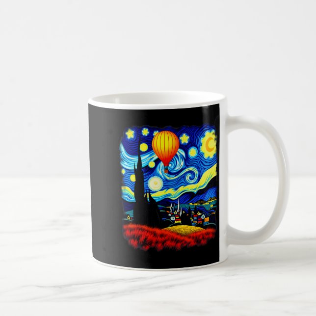 Caneca De Café Van Gogh Style Hot Air Balloon Starry Night  (Direita)