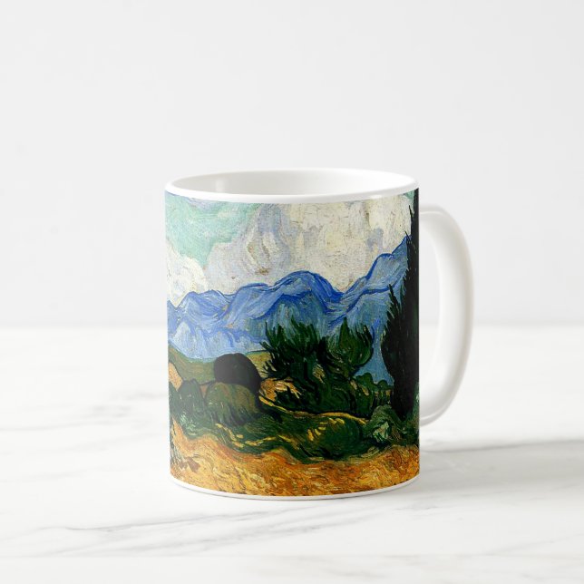Caneca De Café Van Gogh - Wheatfield com Cypress Tree (Frente Esquerda)