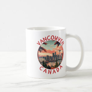Caneca De Café Vancouver no Canadá Arte de Viagem Vetorial Retro