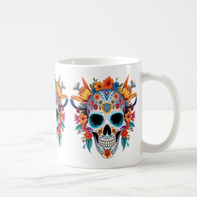 Caneca De Café Vaporwave_Skull_Sunset_with_Neon_Tropical_Vibes-re (Direita)