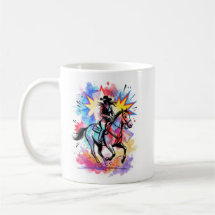 Caneca De Café Vaqueira Colorida Cavalo Aquarela Pop Art