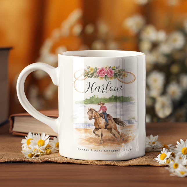 Caneca De Café Vaqueira de Corrida de Barril | Rodeio Monograma (Criador carregado)