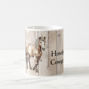Caneca De Café Vaqueira Ocidental Cowboy Cavalo Madeira Falsa