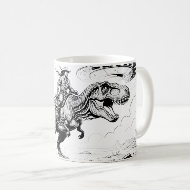 Caneca De Café Vaqueiro montando dinossauro (Frente Esquerda)