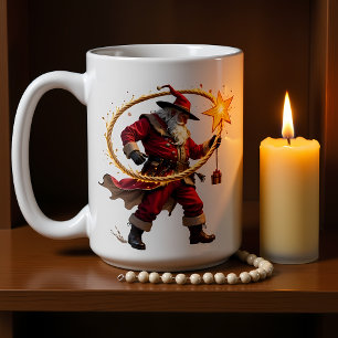 Caneca De Café Vaqueiro Papai Noel com Laço Giratório