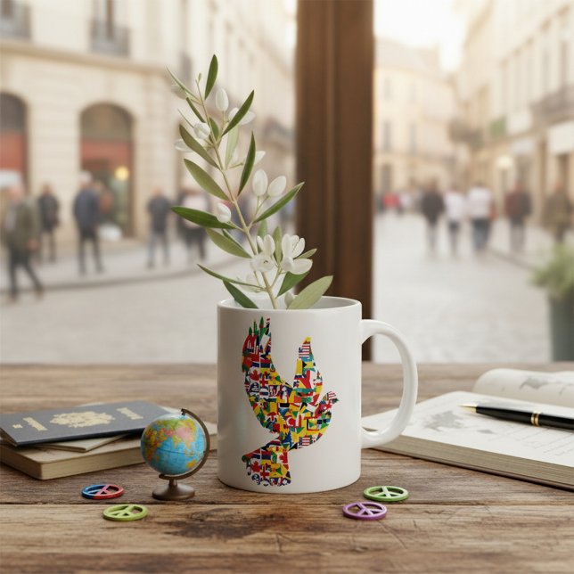 Caneca De Café Vara da Paz Mundial Feita de Bandeiras Internacion (Criador carregado)