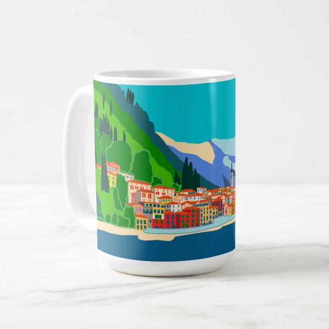 Caneca De Café Varenna Lake Como Itália Ilustração Viagem (Frente Esquerda)