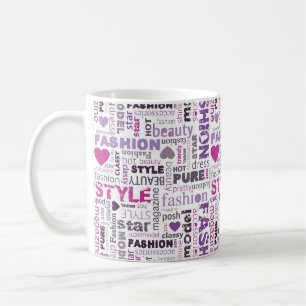 Caneca De Café Várias Palavras de Moda e Estilo em uma Colagem