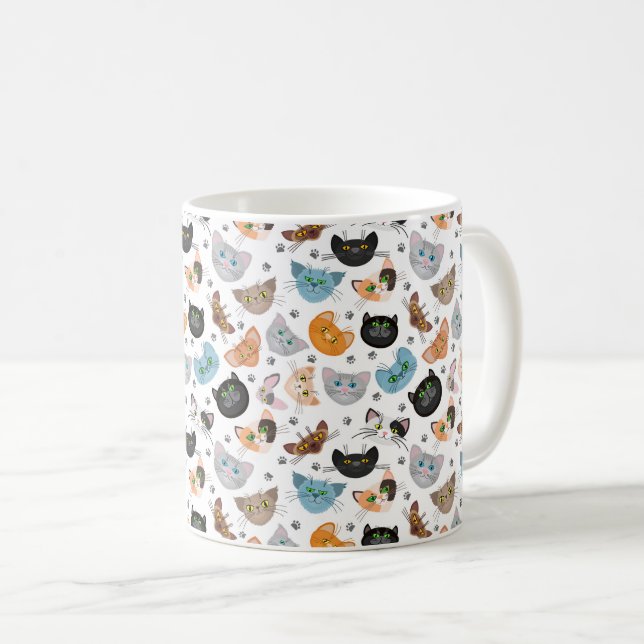 Caneca De Café Various cat faces pattern (Frente Esquerda)