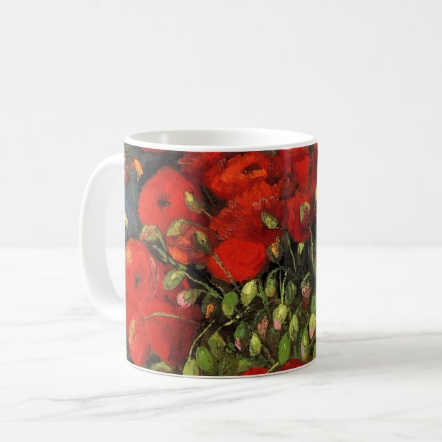 Caneca De Café Vase com Poppies Vermelhos por Vincent Van Gogh (Frente Esquerda)
