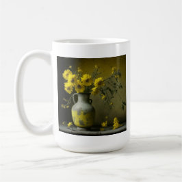 Caneca De Café Vaso Antigo de Flores Amarelas