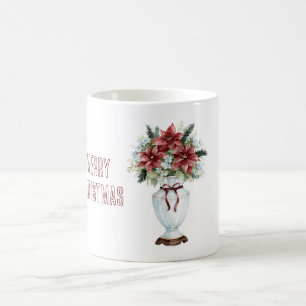 Caneca De Café Vaso Azul Flores de Poinsettia Vermelho Borgonha