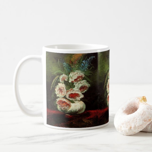 Caneca De Café Vaso com Peônias de Vincent van Gogh (Com Donut)