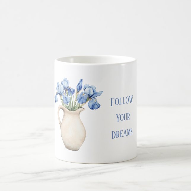 Caneca De Café Vaso de Creme Flores de Íris Roxa (Centro)