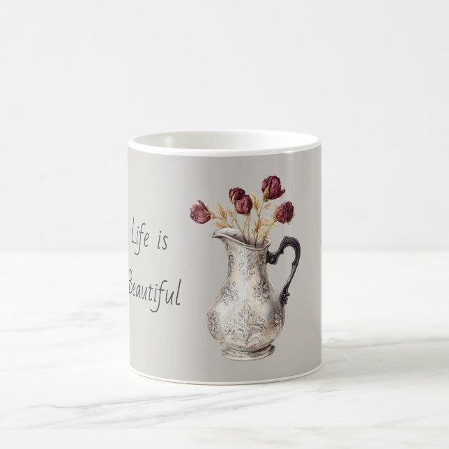 Caneca De Café Vaso de Jarro de Prata com Flores de Rosa Vermelha (Centro)