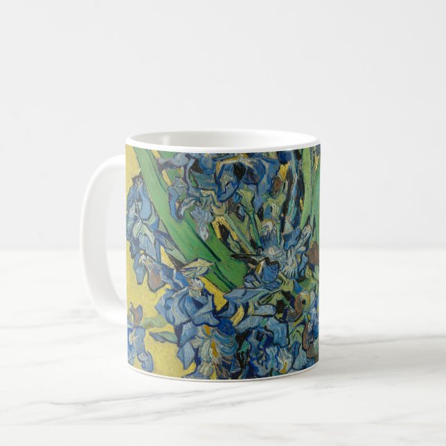 Caneca De Café Vaso de Van Gogh com Íris Impressionismo Clássico (Frente Esquerda)