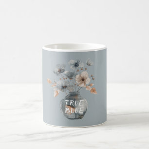 Caneca De Café Vaso Floral Azul Verdadeiro Creme