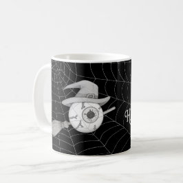 Caneca De Café Vassoura-de-bruxa do Halloween, olho assustador, t