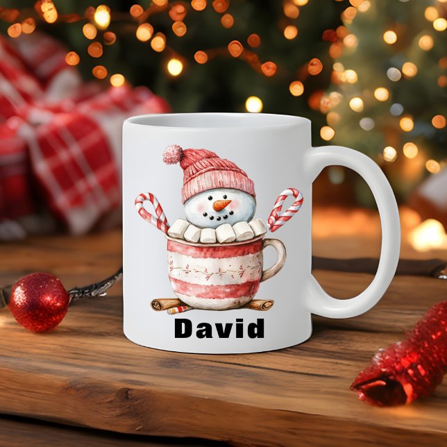 Caneca De Café Vassoura-de-Natal Amarra de Cacau Quente (Christmas Snowman Hot Cocoa Candy Cane Marshmallow Coffee Mug
)