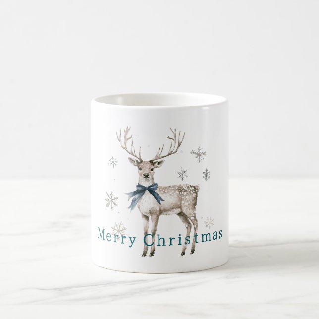 Caneca De Café Veado Arco Azul Flocos de Neve Natal (Centro)