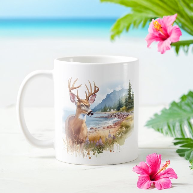 Caneca De Café Veado branco-de-cauda-branca-da-água-de-Verão (Criador carregado)