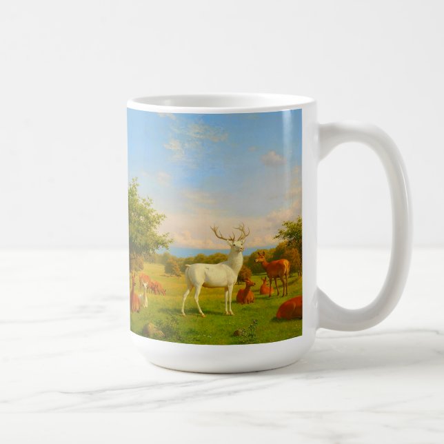 Caneca De Café Veado Branco Em Campo Aberto Natureza Selvagem (Direita)