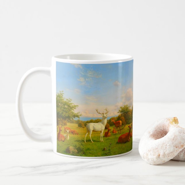 Caneca De Café Veado Branco Em Campo Aberto Natureza Selvagem (Com Donut)