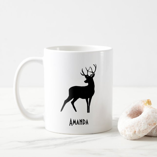 Caneca De Café Veado com martelo preto de silhueta (Com Donut)