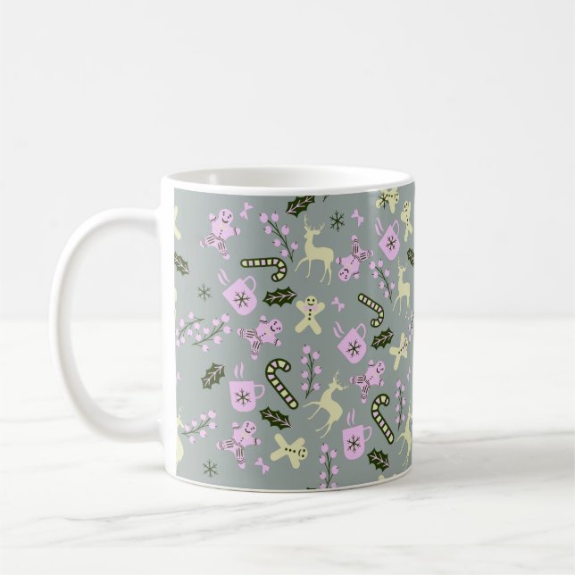 Caneca De Café Veado de Pão de Mel Candy Greenery Natal (Esquerda)