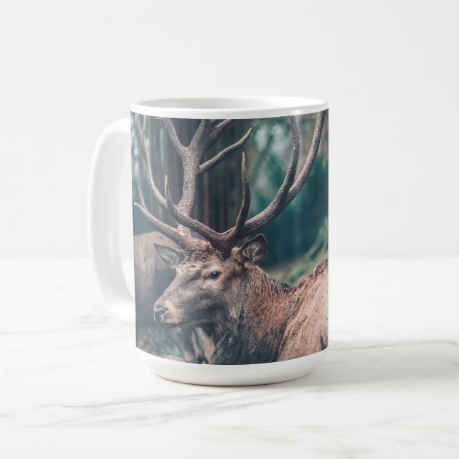 Caneca De Café Veado Grande Marrom Buck com Grandes Barcos (Frente Esquerda)