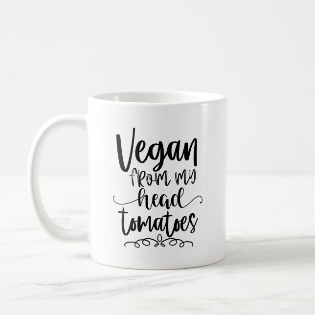 Caneca De Café Vegan Da Minha Cabeça Tomates Engraçado Tema Vegan (Esquerda)