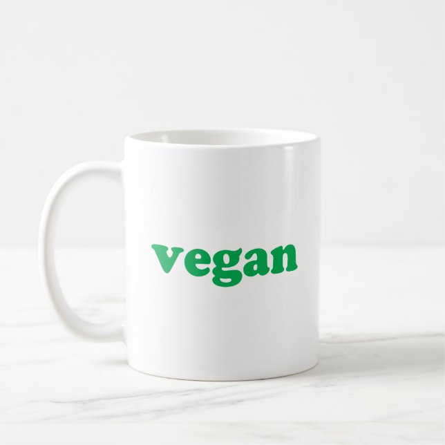 Caneca De Café "Vegan", letras verdes, fundo branco (Esquerda)