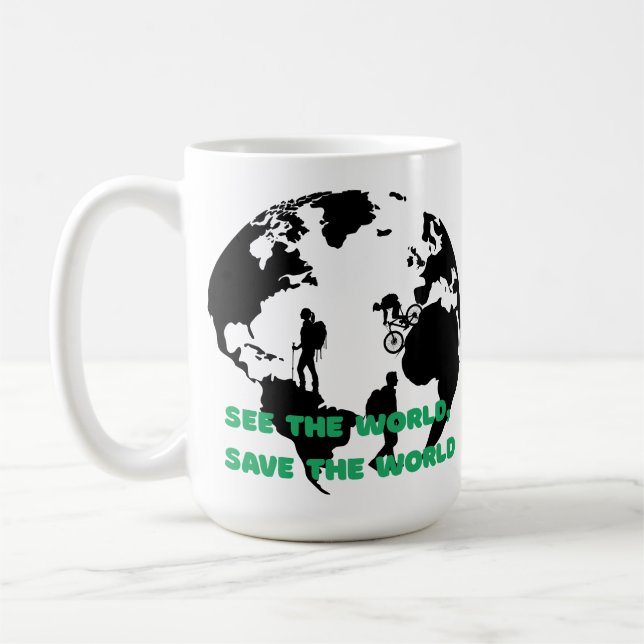 Caneca De Café Veja o mundo salvando o mundo do ciclismo (Esquerda)