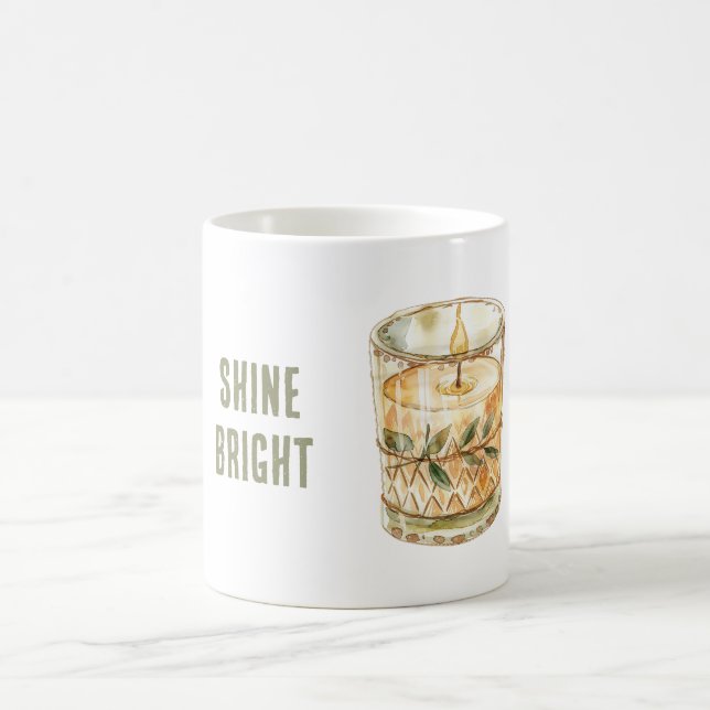 Caneca De Café Vela Brilhante Folhas Verdes Boho (Centro)