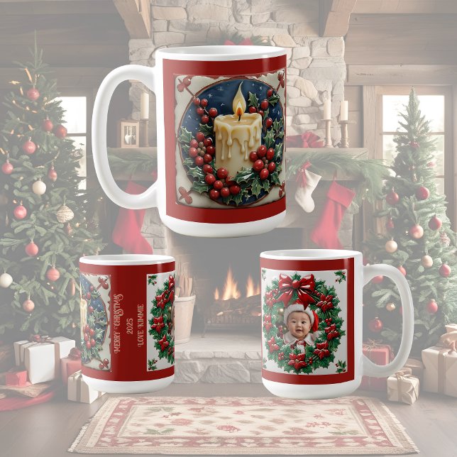Caneca De Café Vela de Natal Branco Personalizável (Criador carregado)