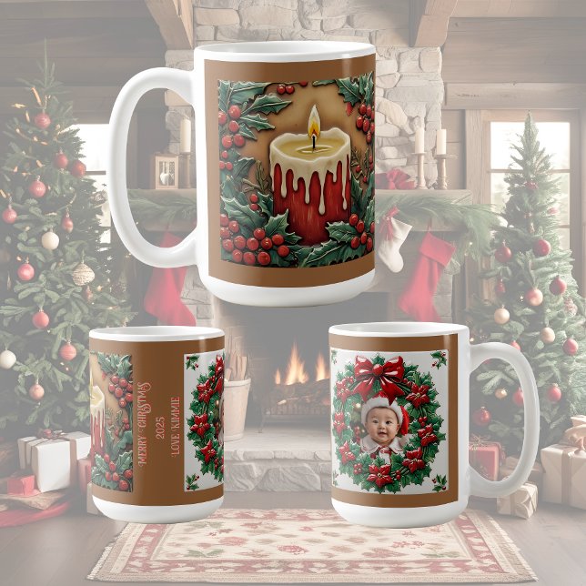 Caneca De Café Vela de Natal Vermelha Personalizável (Criador carregado)